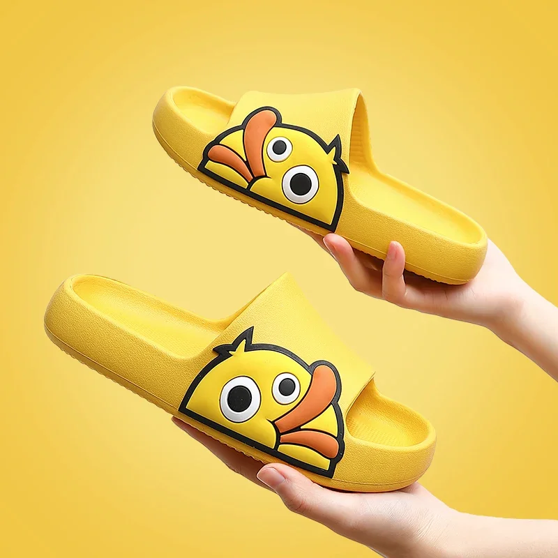 Summer Men Slides Cartoon Duck Slippers Outdoor Beach Sandals Men Non-slip Bath Flip Flops Thick Platform Parent Child Shoes