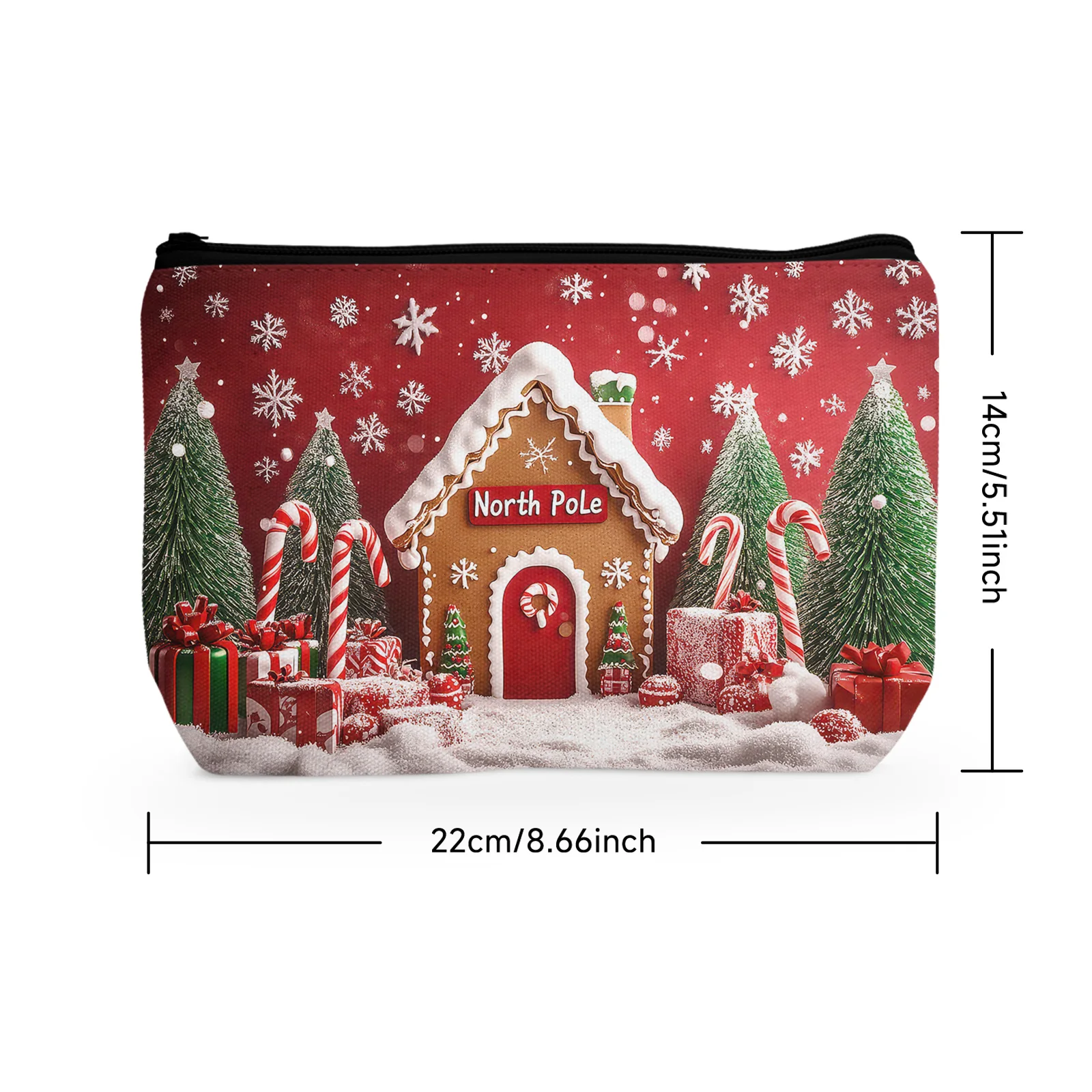 1Pc Gingerbread House Cosmetic Bag Christmas Decoration Scene Snowflake Cartoon Style Cosmetic Bag With Zipper