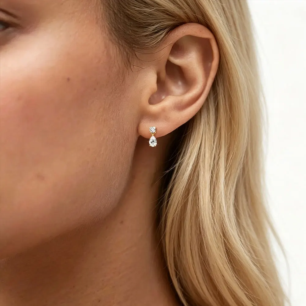 LinkerLove Waterdrop Moissanite Dangle Earrings 925 Sterling Silver Gold Plated Hypoallergenic Wedding Jewelry Gift for Women