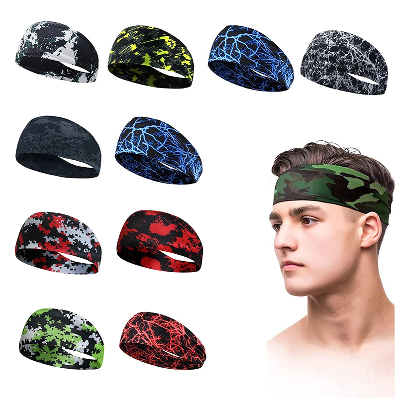 Color Print Sports Headband Women Men Running Elastic Headwear Sweat-Absorbent Bandage Basketball Fitness Headband Gym Head Wrap