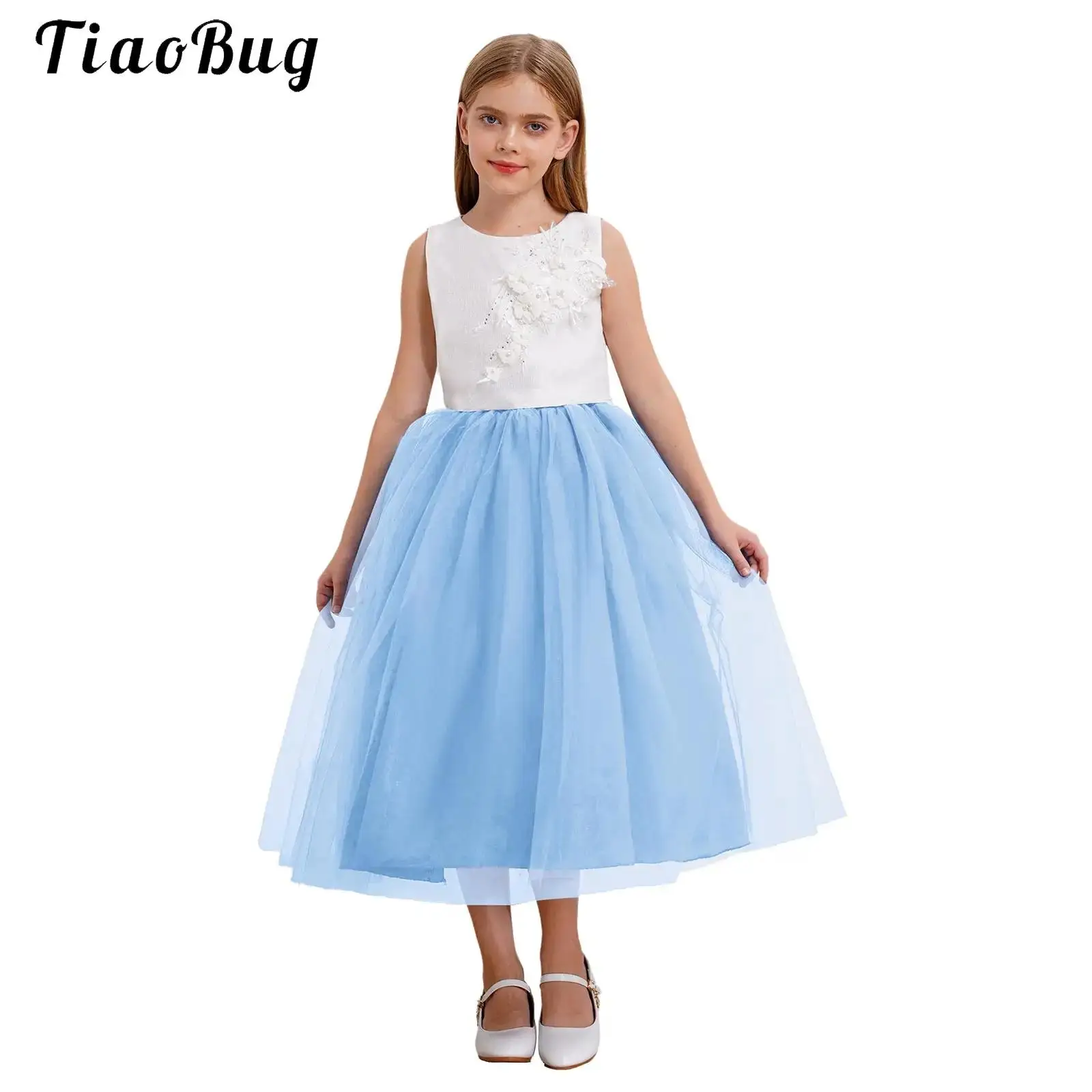 

2Pcs Girls Princess Dress Outfit Appliques Tank Vest Top with Long Tulle Skirt Set for Pageant Birthday Party Wedding Bridesmaid