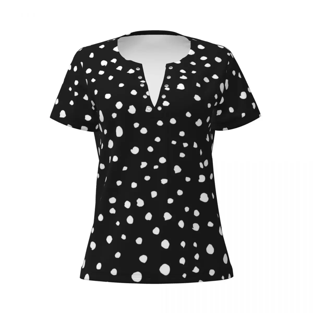 Dalmatian Spots Print T-Shirt White Polka Dots Elegant T-Shirts Sexy Deep V Neck Short-Sleeve Graphic Tshirt 2024 Ladies Tees image 4