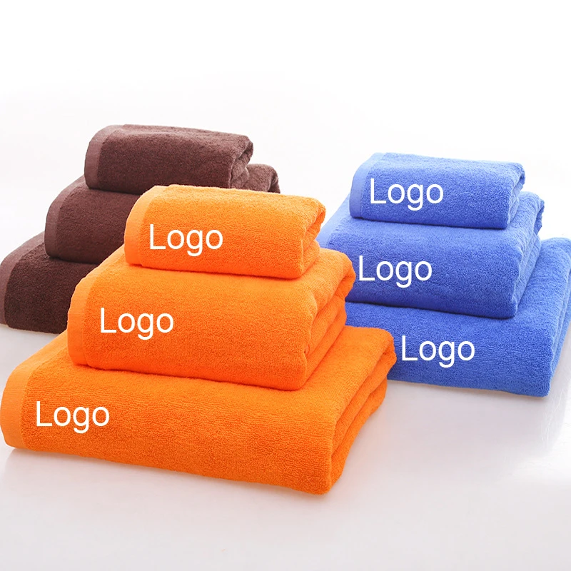 3 Set bath Towel group in 100% Pure Cotton with Customized Embroidered Logo for Hotel or Household Homestay Resort