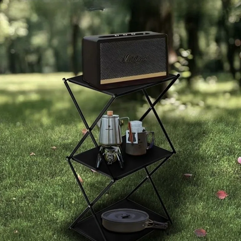 Outdoor Blackened Aluminum Alloy Storage Rack, Deformable Folding Table, Multifunctional Camping, Portable Dual-use