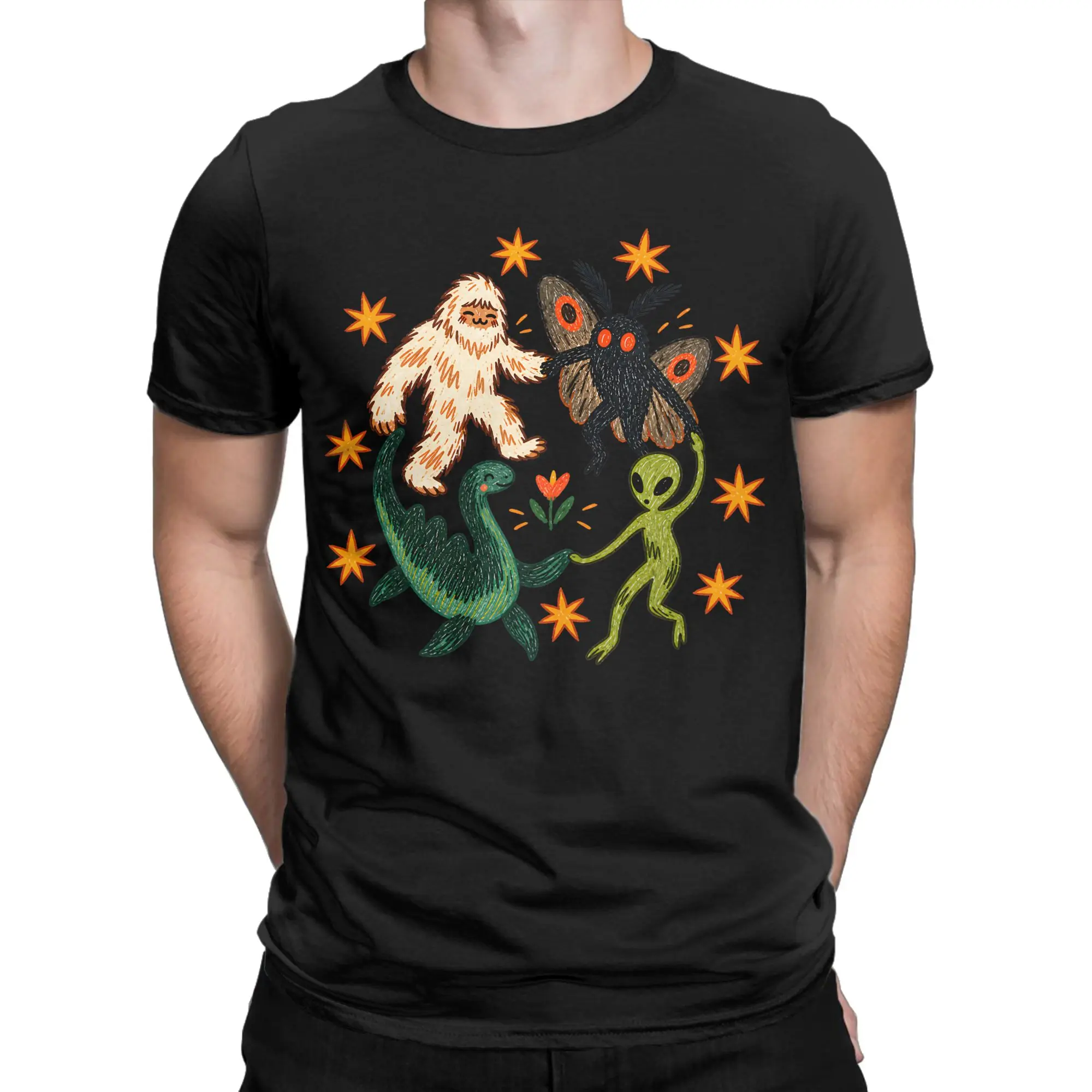 Cryptid Creatures Bigfoot Mothman Alien Loch Ness Monster T Shirt Beach T-Shirts Cotton Tshirt For Couple Short Sleeve Tops