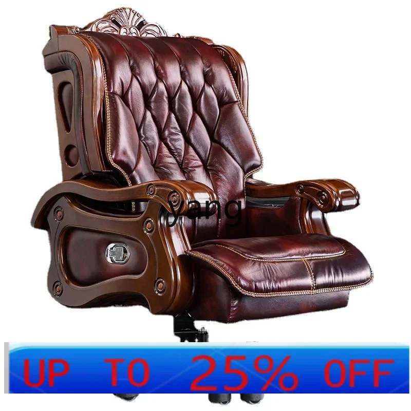 LTT High-End Boss Chair Genuine Leather Reclining Home Computer Chair Comfortable Study Business Office Chair
