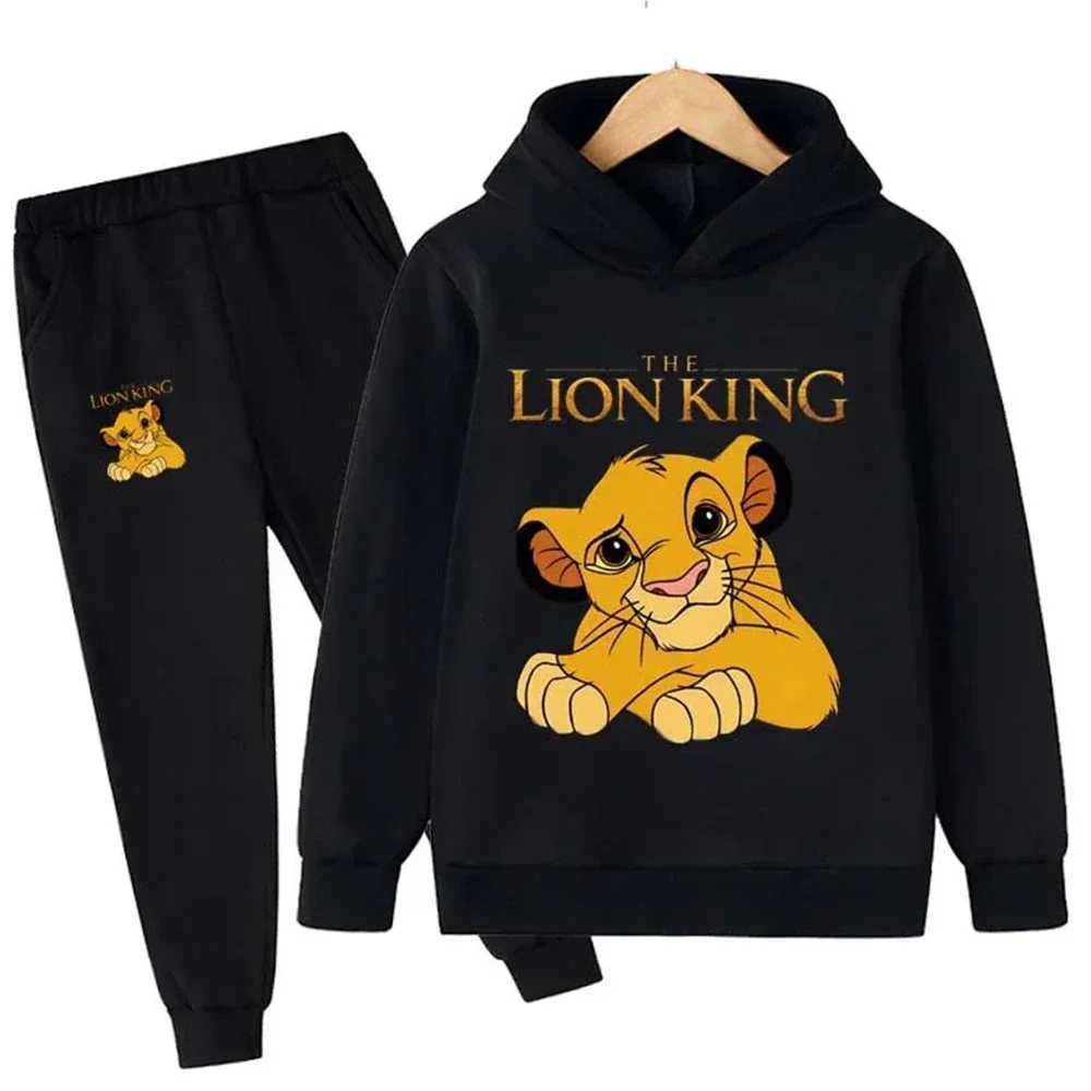 2024 Lion King Cartoon Children Hoodie + Pants 2pcs Set Spring Summer Casual Set Kids Boy Girl Clothing Fashion Tacksuit