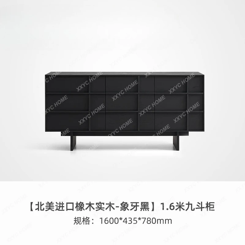 A Black Nine-bucket Cabinet Solid Wood Skeleton Line Nordic Simple Retro Storage Cabinet