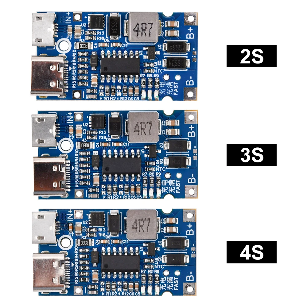 Type-C Micro USB 2S 3S 4S BMS 4.5V-15V 18W 3A Lithium Battery Charging Module Support QC Fast Charge With Temperature Protection