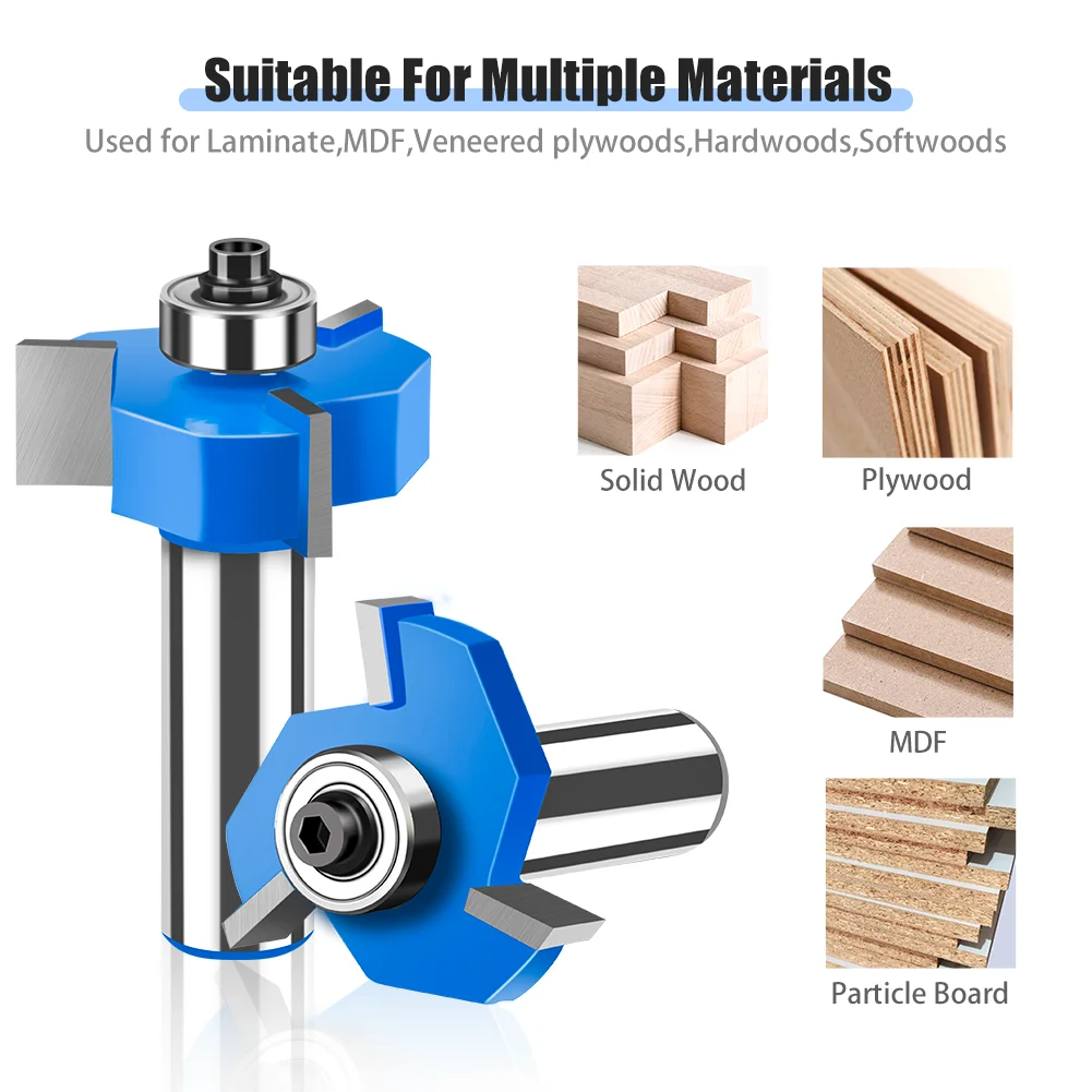 12mm 1/2in Shank T-Slot Router Bit T Type Slotting Cutter with Bearing Z3 Rabbeting Milling Cutter Woodworking Tools