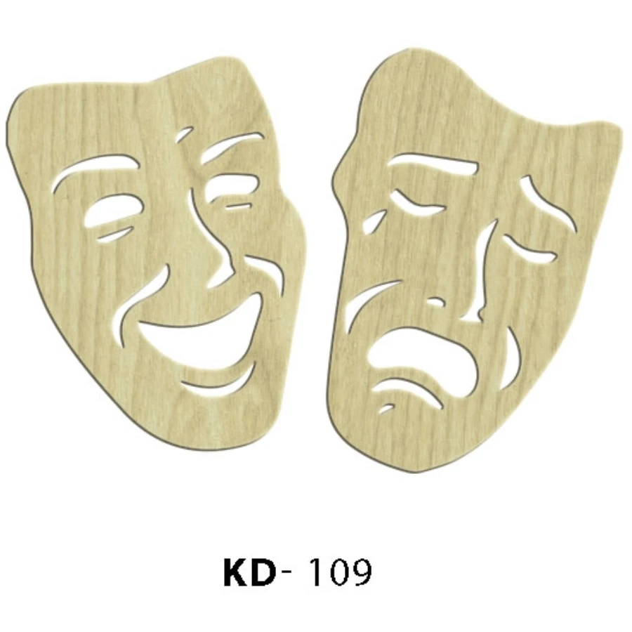 KD109 Theater Laughing and Crying Mask 2li Set Wooden Package Ornament