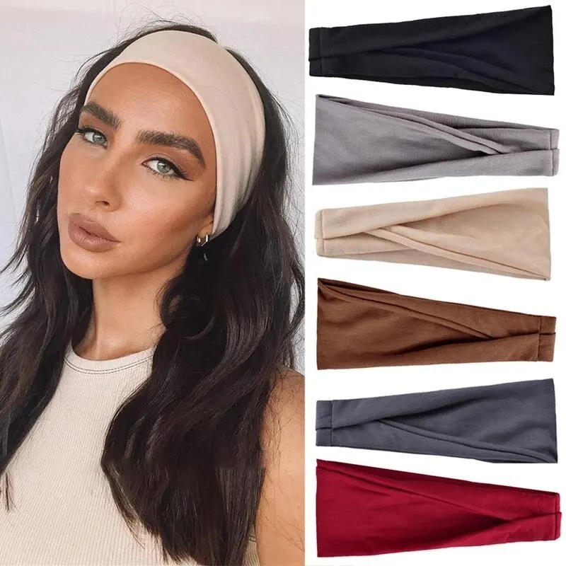 Women Headband Solid Color Twist Cotton Wide Turban Twist Knitted Cotton Sport Yoga Hairband Twisted Knotted Headwrap