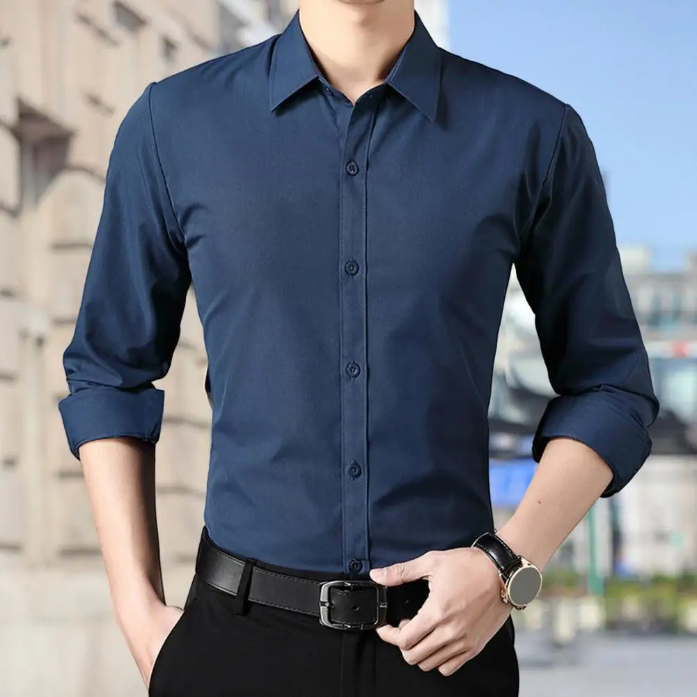 

Men Summer Tops Stylish Men's Lapel Collar Business Shirt Breathable Slim-fit Sweat Absorbing Top for Long Sleeve Comfort Office