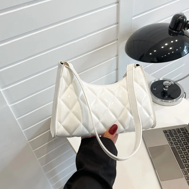 Women's PU patent leather diamond pattern simple casual fashion small handheld shoulder underarm bag