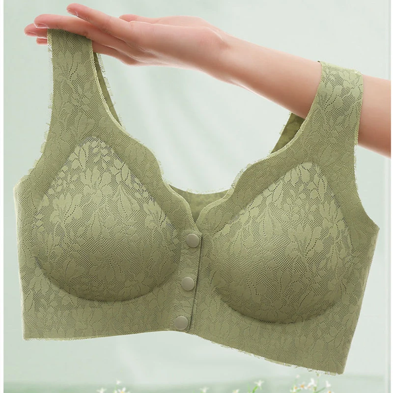 Large Size Front Buckle Underwear Thin Section No Steel Ring Gathered Women's Bra With Side Milk Sexy Lace Sports Vest