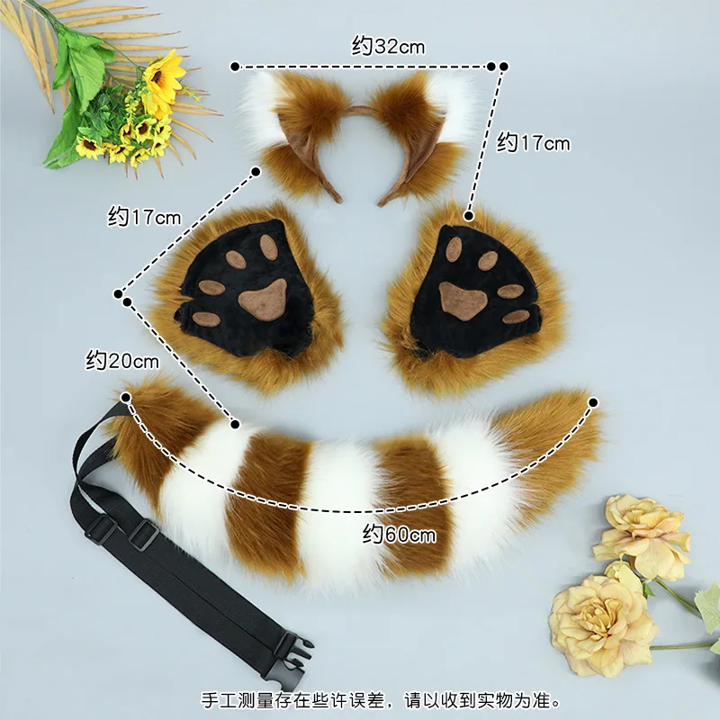 Plush Animal Ear Headdress Cosplay Tail L60cm Accessories Handmade Fox Ear Hair Band Fox Tail Set 2pcs