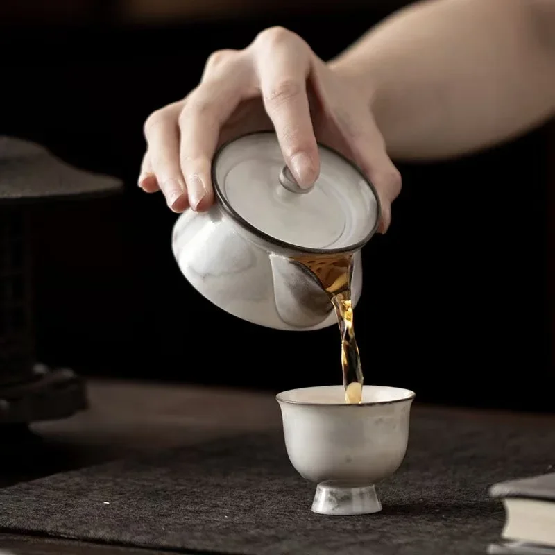 60ML Ink Shino Bangkok Hand Grab Pot Chinese Retro Brewing Teapot Household Ceramic Kung Fu TeaSet Ball Hole Filter Mini Teapot