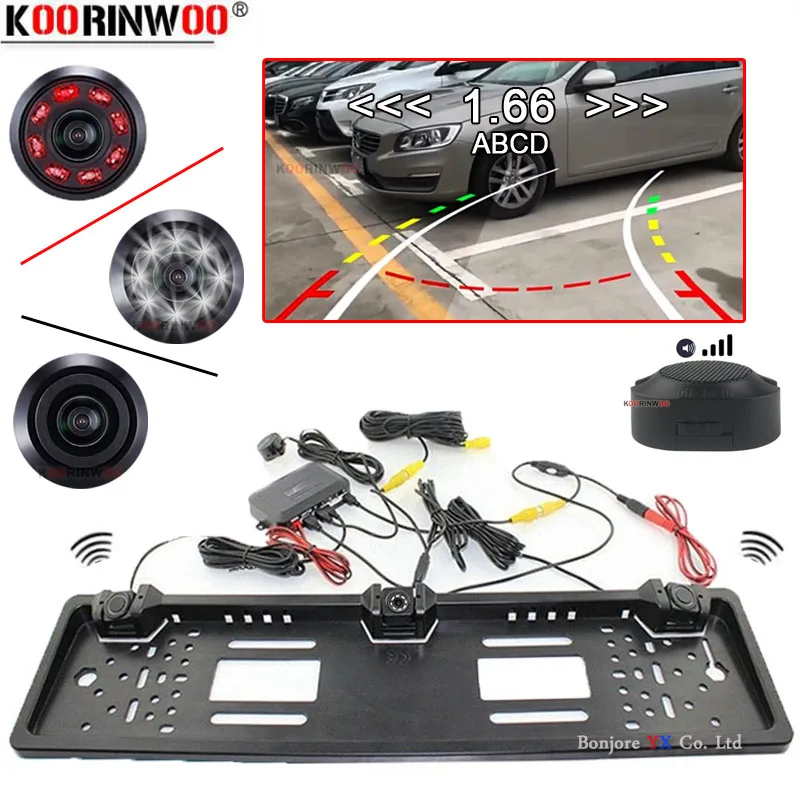 

Koorinwoo CCD Intelligent System For Cars License Plate With Parking Sensors 2 Dynamic Trajectory Rear view Camera Mirror Image