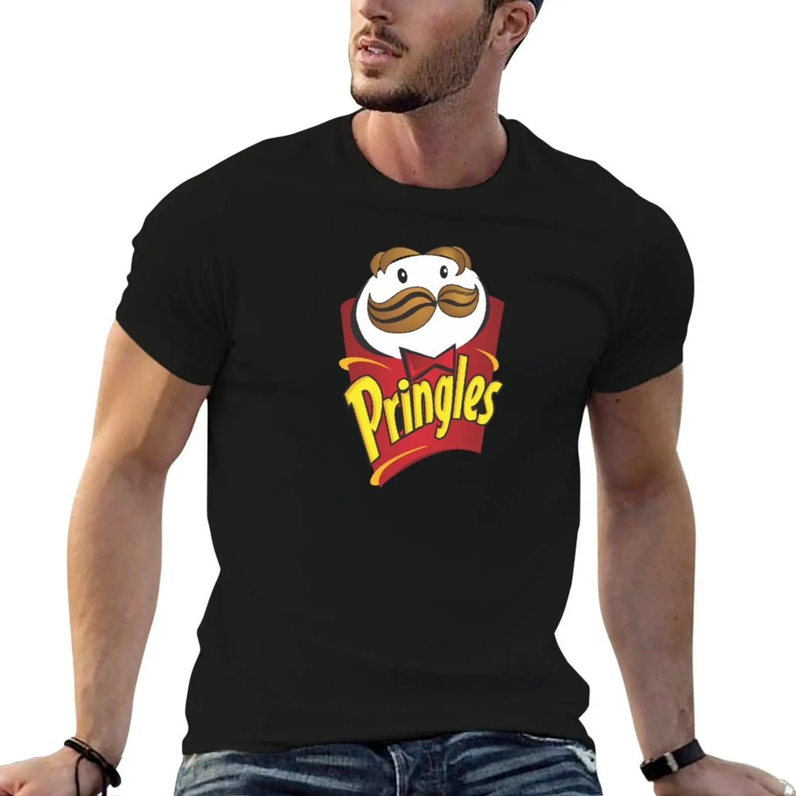 Camiseta Chips Snack Pringles, camisetas divertidas para hombre, Camiseta de algodón negro de lujo, camiseta lisa para hombre, paquete