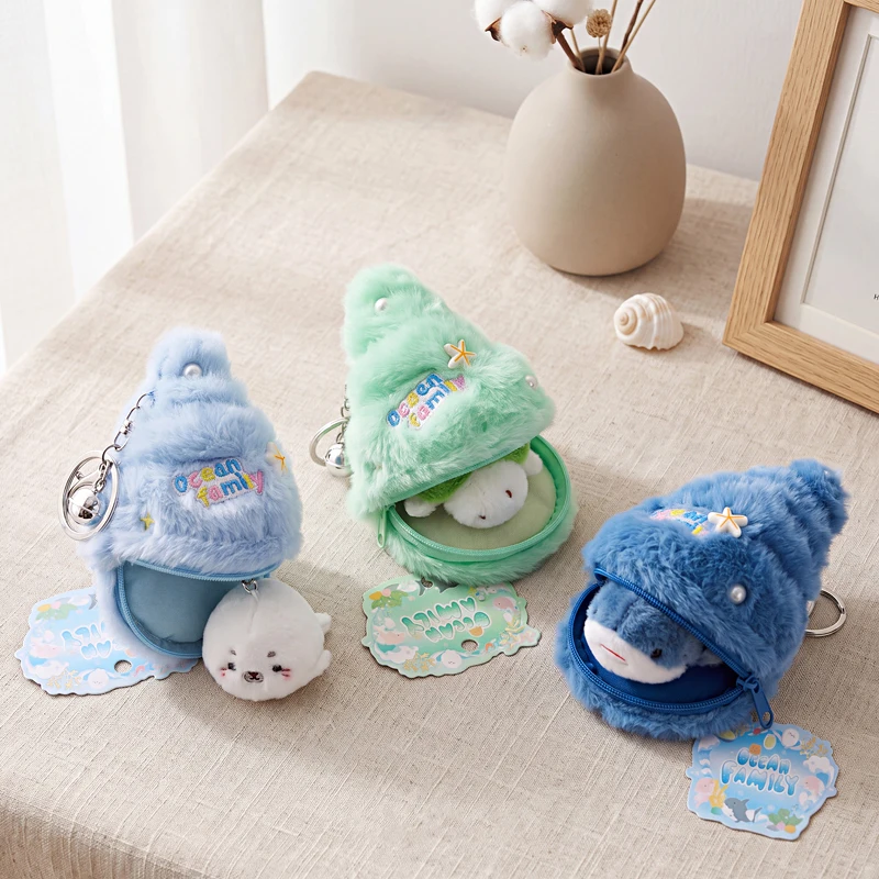 13cm Marine Team Animal Plush Keychain Conch Nest Style Shark Penguin Octopus Pendant Doll Bag Decor Kid Birthday Gift view 6