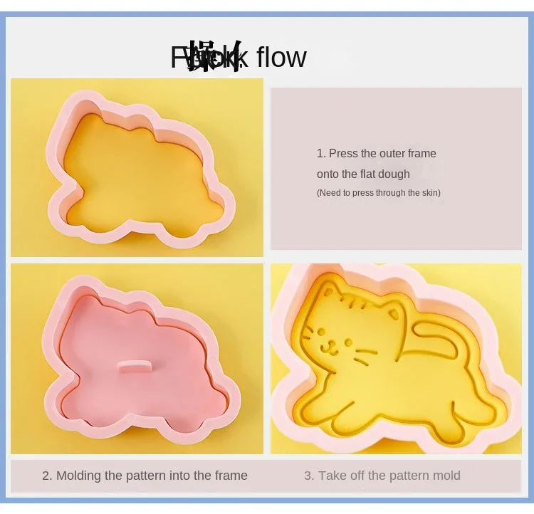 8Pcs Cat Cookie Mold Set Cartoon Cat Shape Cookie Stamp Fondant Cake Decoration Tools 3D Hand Pressure Plastic Biscuit Mold