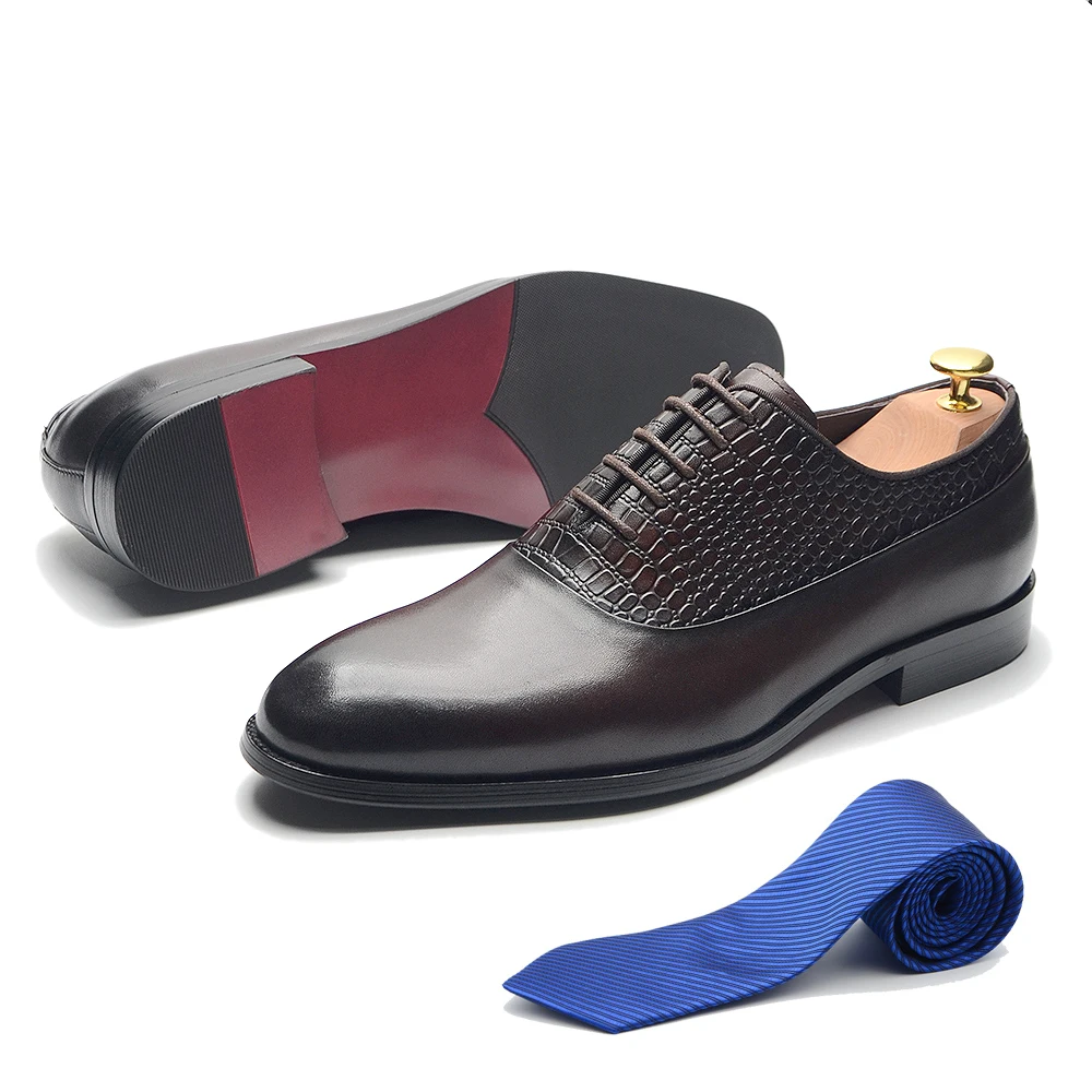 

Classy Men's Oxford Dress Shoes Cow Genuine Leather Brown Black Plain Toe Lace-up Wedding Party Business Dress Shoes for Men