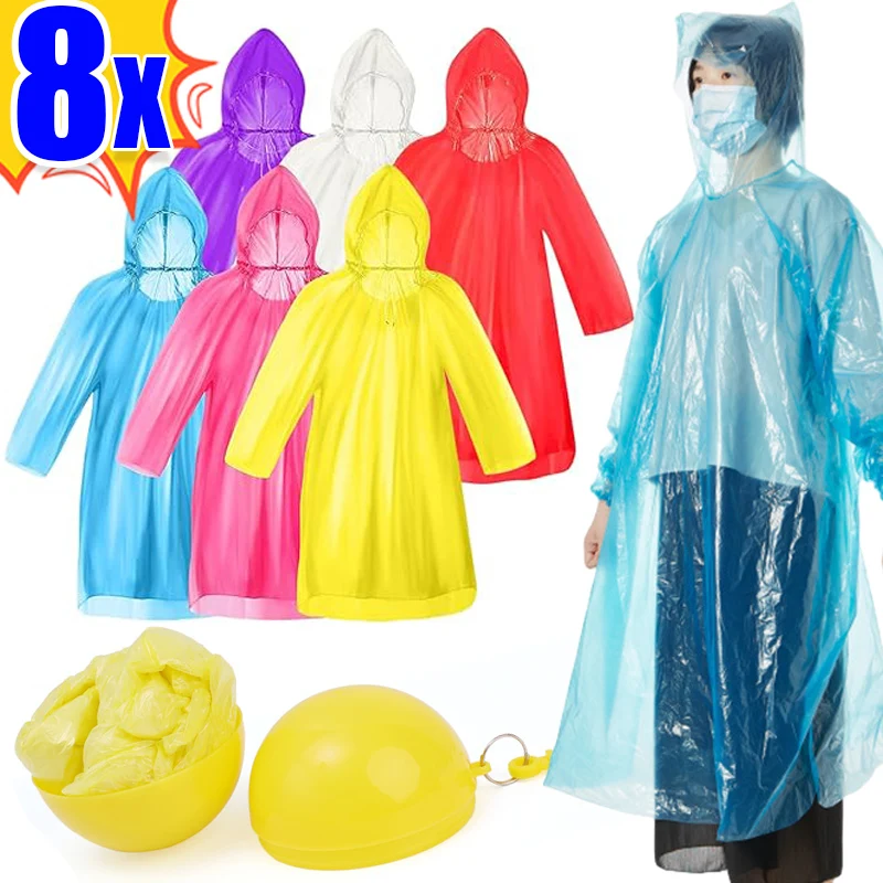 1/8PCS Mini impermeabili portatili palla colorata impermeabile clic mantello da viaggio Outdoor emergenza con cappuccio Rainwear portachiavi palla