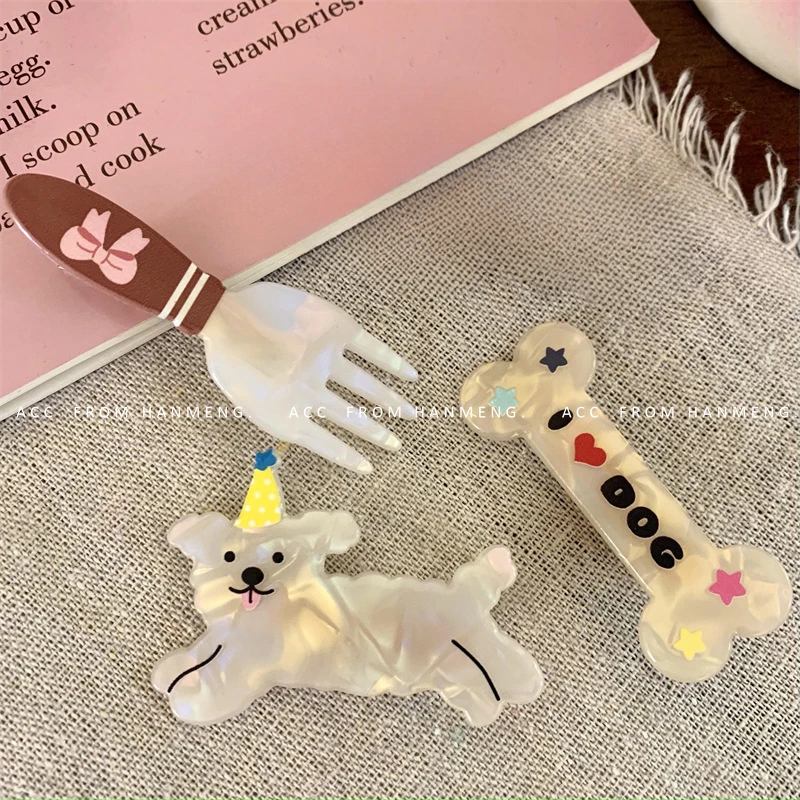 Cute Little Dog Bones Spoon Fork Hair Clip Fun Design Girl's Heart Edge Clip Duck Beak Clip Hair Accessory Headwear