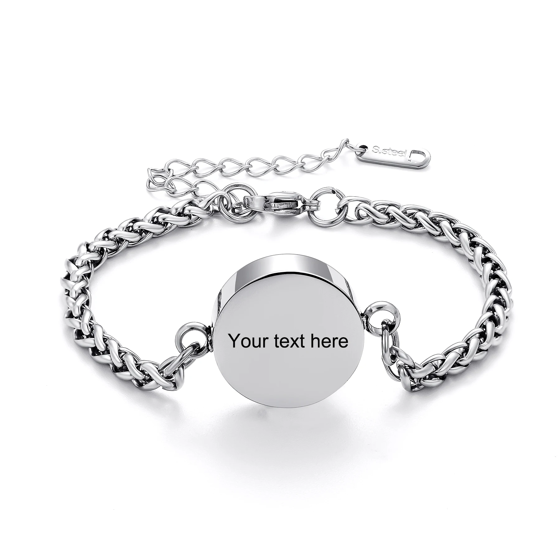 Maßgefertigtes Rundes Charm-Armband für Asche, Edelstahl-Erinnerungsstück für die Einäscherung, Gedenkarmreif für die Aufbewahrung von menschlicher oder tierischer Asche – Detail 11