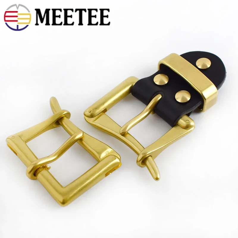 Meetee 1Pc 40mm Copper Belt Pin Buckle Leather Loop Slider Connection Handbag Strap Adjuster Garment DIY Hardware Accessories