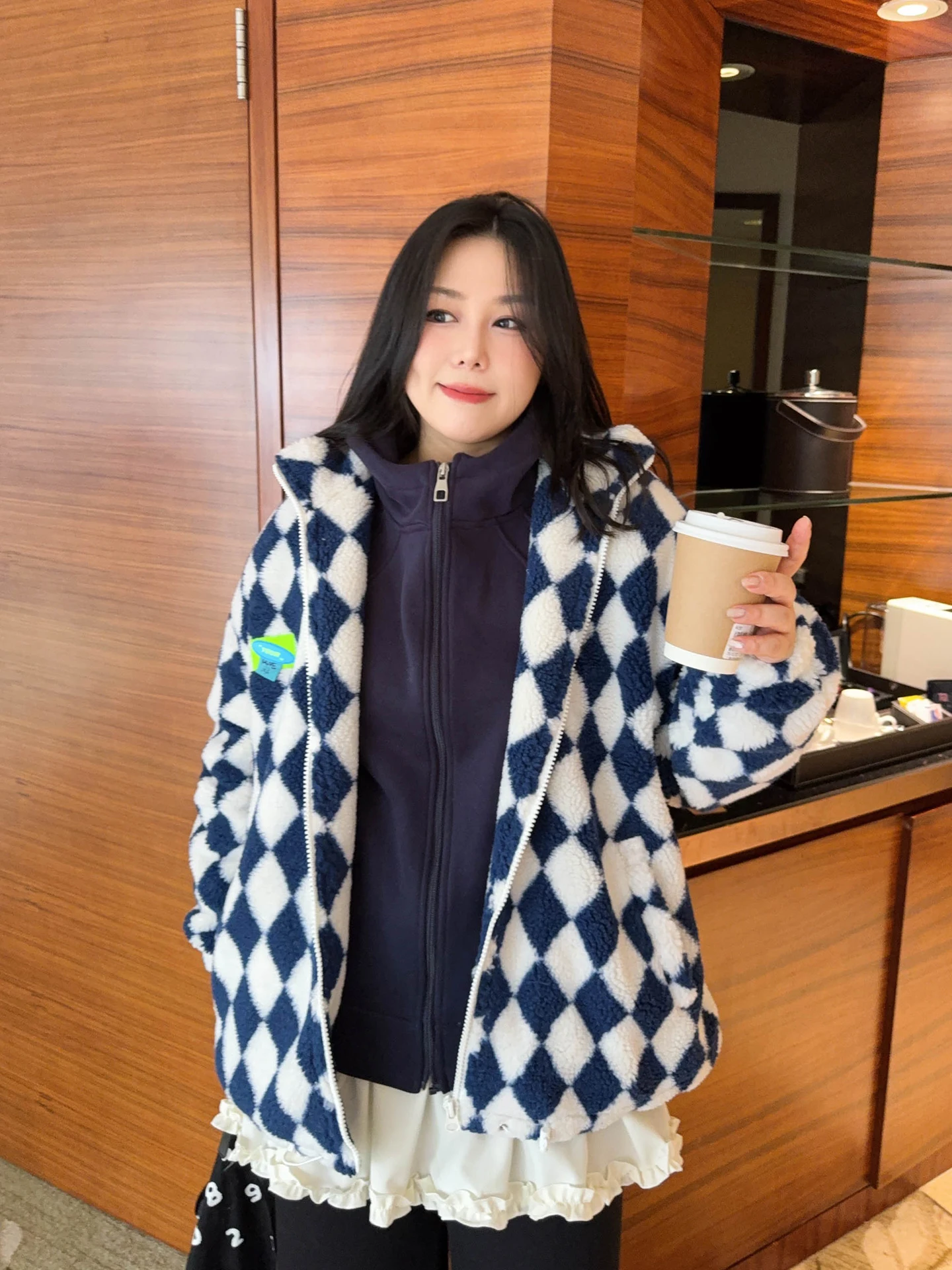 

VOGANA Large Size Women's Jaet Korean Sle Lamb Fur Cotton Insert Stand Collar Tee-Dimensional Diamond Pattern Thi Out...