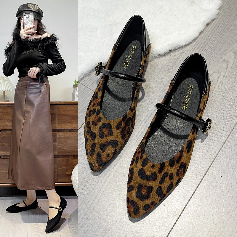 أحذية نسائية ليوبارد طباعة المرأة ماري جين أحذية 2025New مصمم نمط الفم الضحلة موضة مشبك حزام أحذية نسائية مسطحة #4