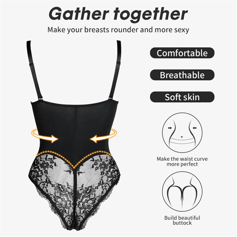 Spitzen-Bodysuit mit Füllschale für Damen, Hautfarbene Enge Bodys, Einfarbiger Netz-Bodysuit, Sexy Shapewear, Figurformender Body – Detail 9