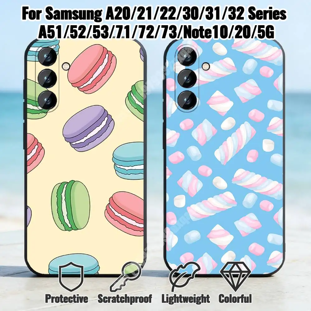 Macarons Candy Pattern Phone Case for Samsung Galaxy A73 72 71 70 Note20 Note10 Note9 Ultra Plus FE Silicone Cover