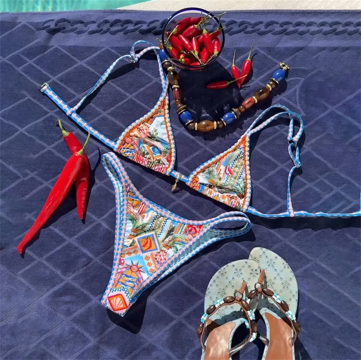 Micro Bikinis 2026 New Swimwear Women Swimsuit Sexy Brazilian Bikini Set Solid Blue Beachwear Bathing Suit Halter biquini Female