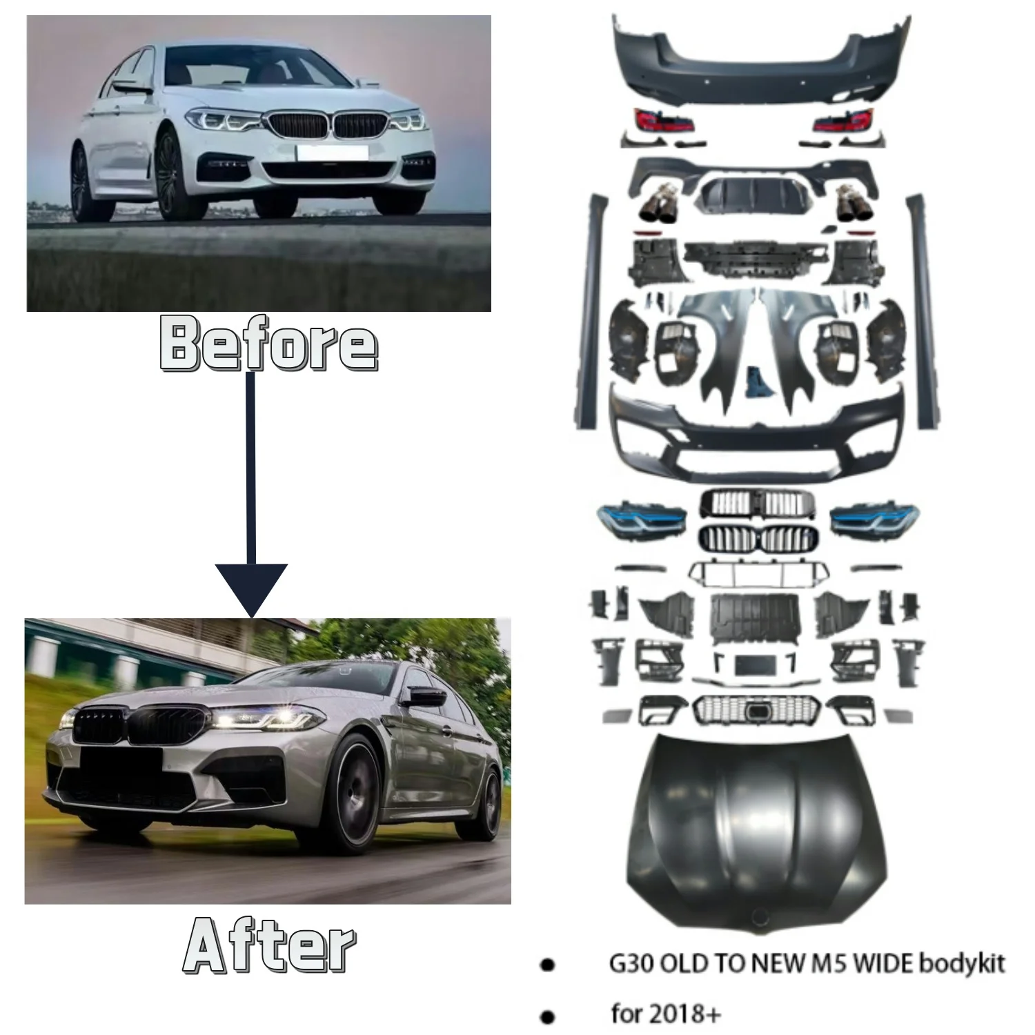 

Bodykit G30 G38 2018-2020 Modified LED Headlight Taillight Bumper Fender Upgrade to 2021- M5 Style Facelifts BODY KIT for BMW