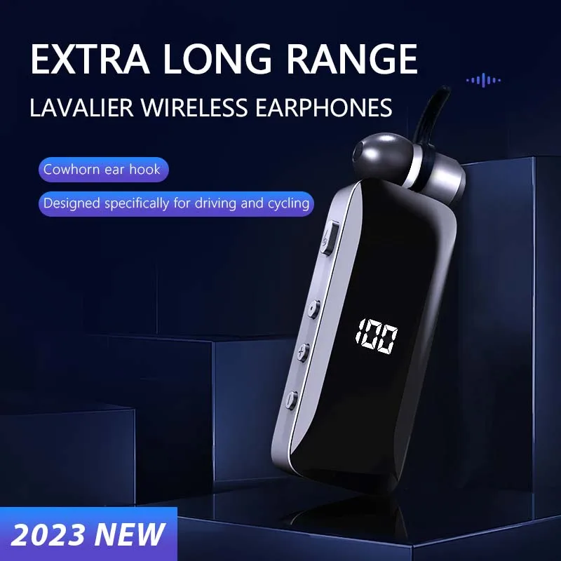 LED Power digital display Bluetooth Wireless Headphones Retractable Collar Clip F906 Single Headset ears in lotus with wire