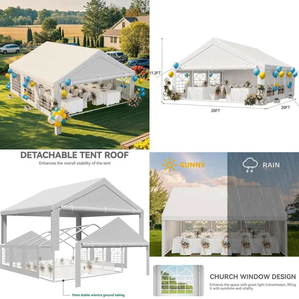 

Sturdy 20x20FT Outdoor Party Tent for Weddings and Events with Upgraded Galvanized Frame and Large White Roof Cover