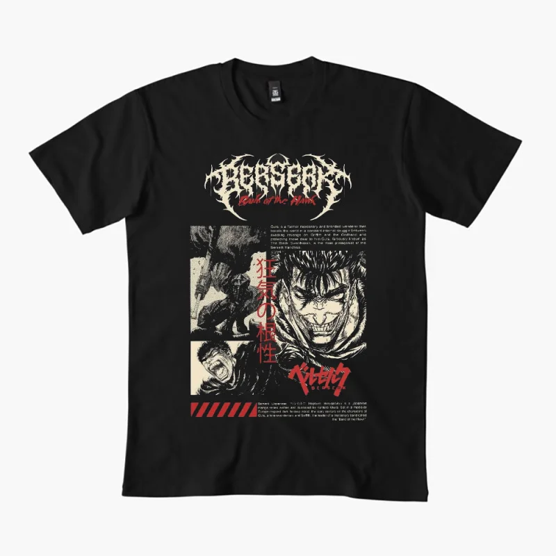 

0325 Guts Berserk Japanese Anime Gift t shirt 100% cotton print clothing Swordsman Manga Graphic Tee Y2K clothes Large size Tops