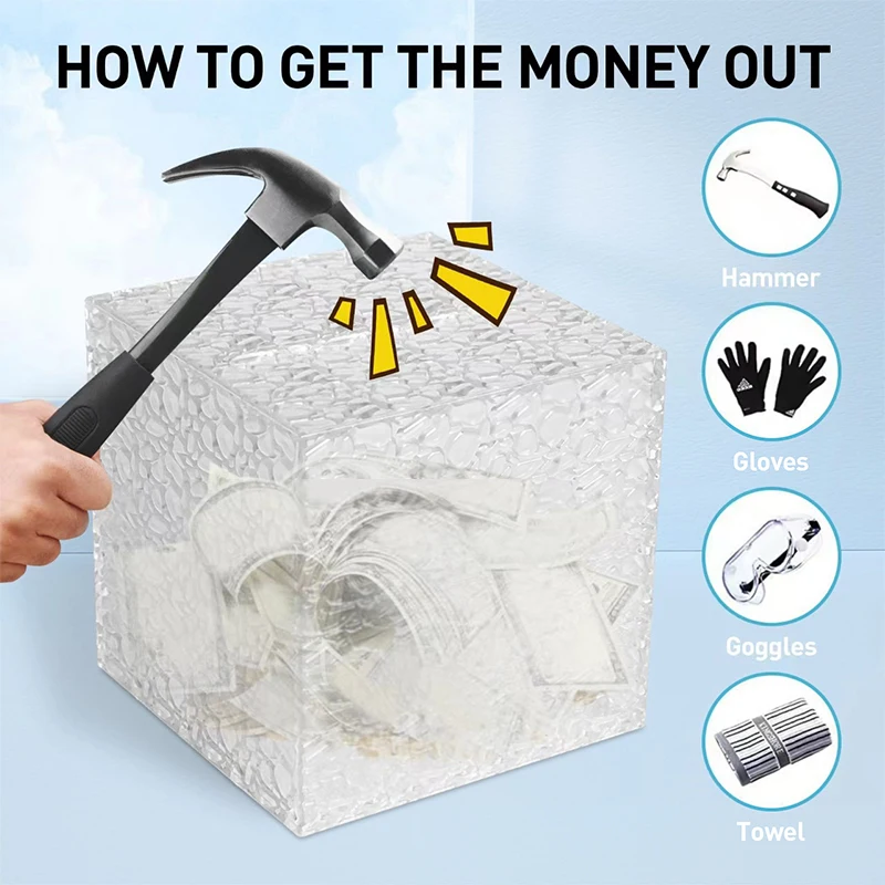 Tirelire carrée en acrylique transparent, boîte d'économie d'argent de grande capacité, pièce de monnaie non amovible, boîte à billets de banque