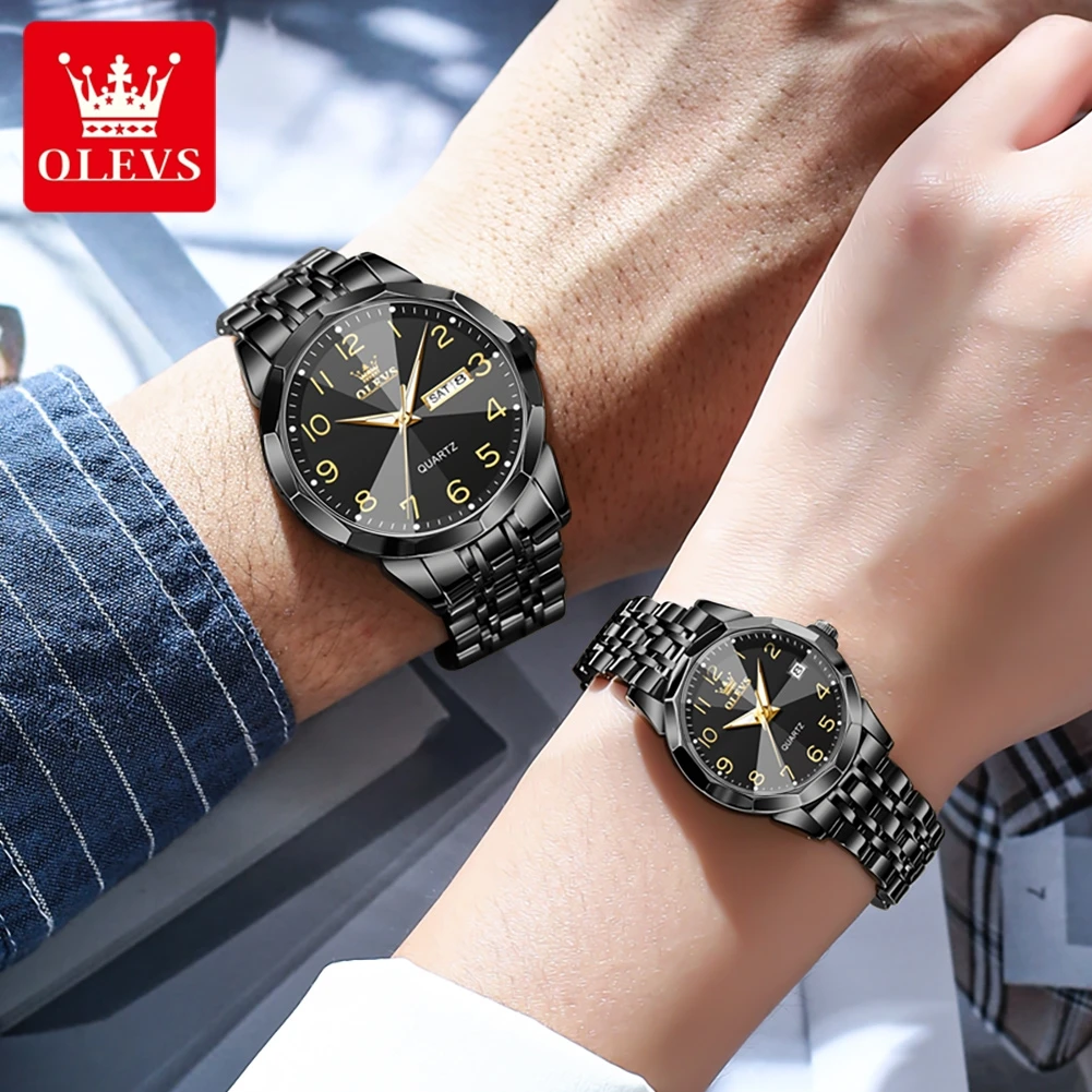 OLEVS 9970 Paaruhr, Luxusmarke, Original-Quarzuhr für Herren und Damen, Edelstahl, wasserdicht, Armbanduhr-Sets für Sie oder Ihn