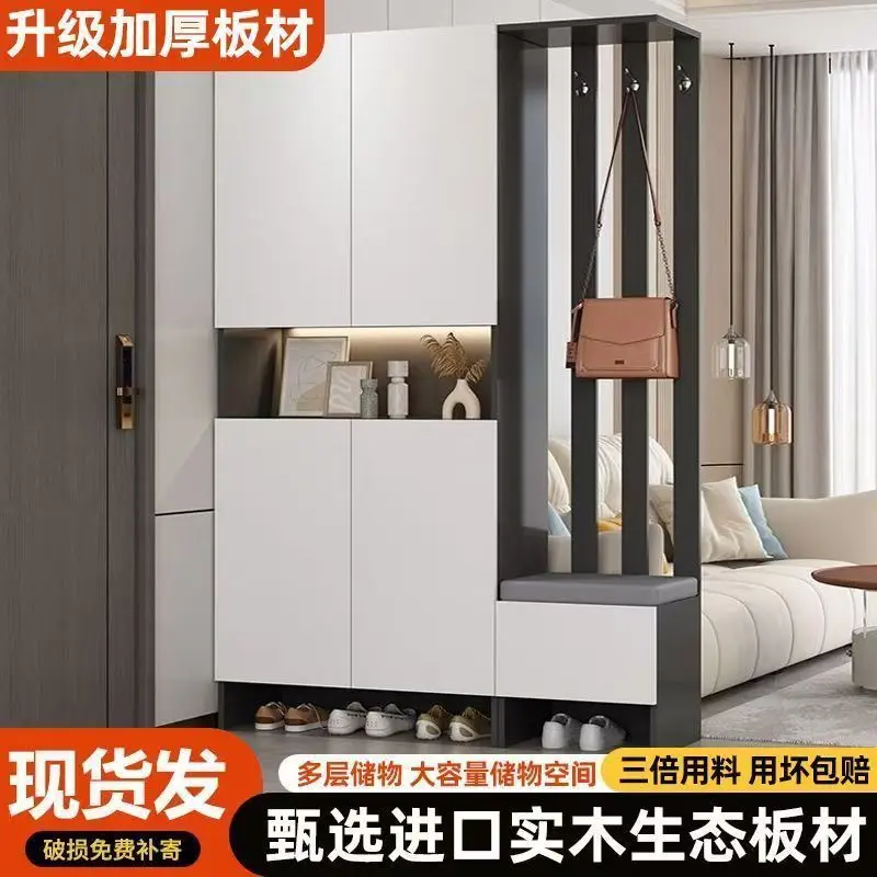 Entering the front door Solid wood porch cabinet Shoe cabinet Integrated light luxury wine cabinet 2025 New living room