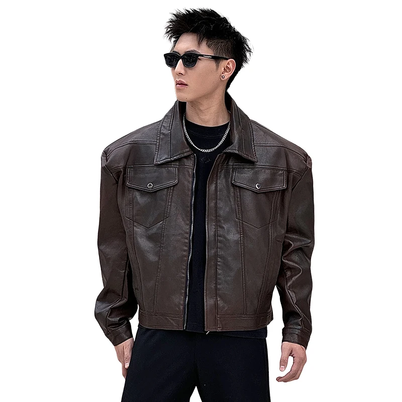 

Мужская кожаная куртка в американском уличном стиле, свободная повседневная короткая мотоциклетная куртка, мужская кожаная куртка в корейском стиле, верхняя одежда