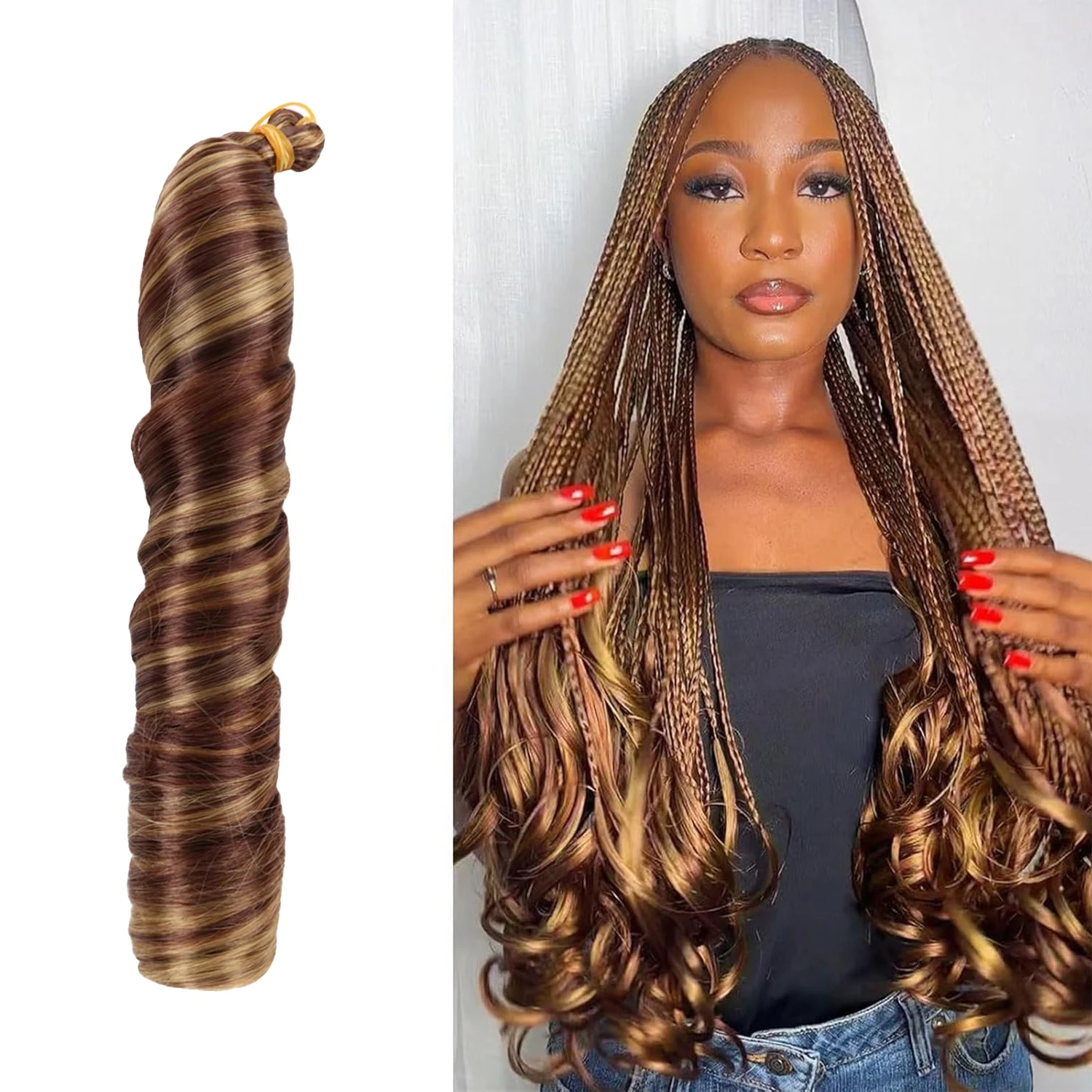 24Inches French Curls Braiding Hair Extensions Synthetic Hair Loose Wave Spiral Curl Braids High Temperature Pre-stretched Hair