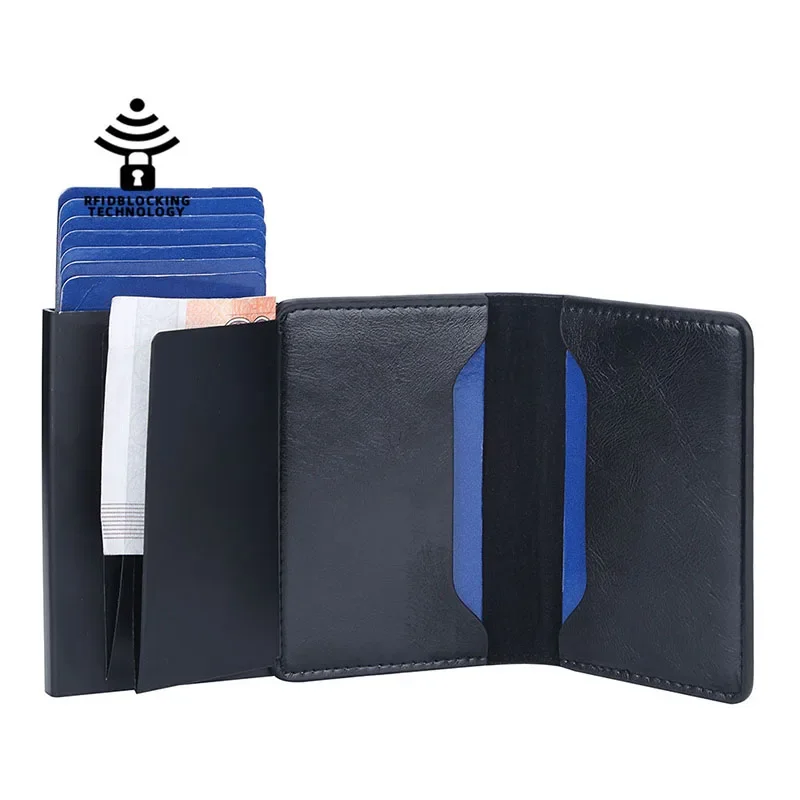 Minimalist Men Wallet RFID Anti-theft Brush Double Fold Multifun Ctional Wallet Wallet Carteira Leather Card Holder Credit Card