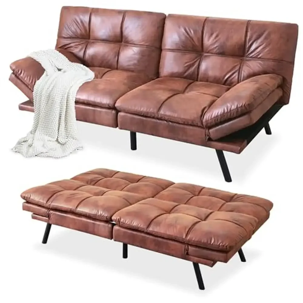 Verstellbares Futon-Schlafsofa aus Memory-Schaum-Kunstleder, Loveseat 180 °   Rückenlehne, 4-Winkel-Armlehnen, 3-in-1 wandelbare Chaiselongue