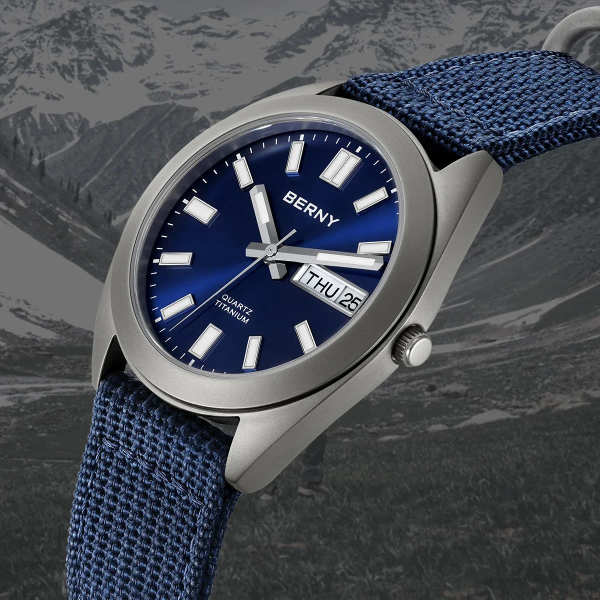 BERNY Titanium Men Watch Supper Luminous Sport Field Quartz Wristwatch Super Luminous Sapphire 100m Waterproof SNXS75 Watches