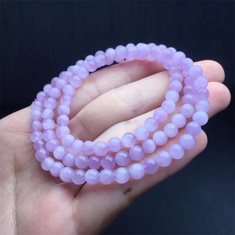 6MM Natural Kunzite Triple Circle Bracelet Multiple Circles Jewelry Stretch Bangle Children Birthday Gift 1PCS