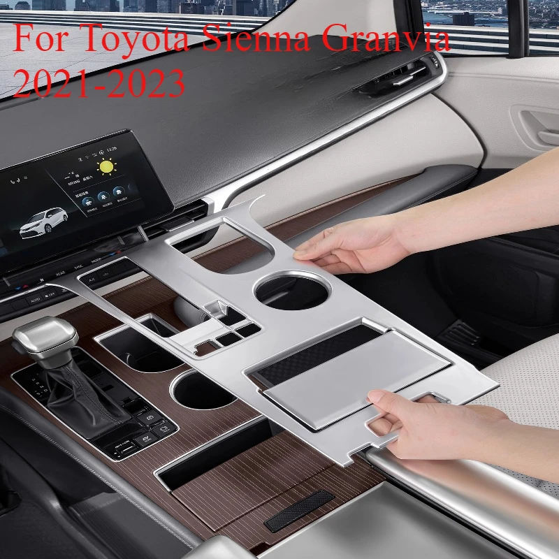 

Для Toyota Sienna Granvia 2021-2023, комплект внутренней отделки, фортепианно-черная рамка приборной панели и аппликации на руле/коробка передач