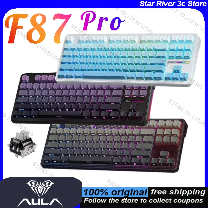 

AULA F87 Pro Механическая клавиатура с боковой печатью RGB Беспроводная игровая клавиатура Bluetooth/2,4 ГГц/Type-C 8000 мАч Прокладка с возможностью горячей замены F87pro